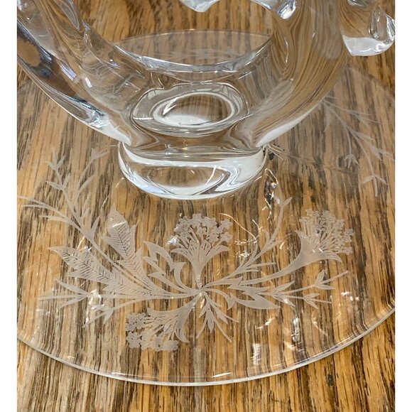 Vintage Glass 3 Arm Candle Holder Etched Floral Design - Picture 2 of 10